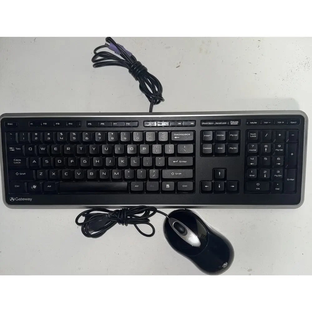 GATEWAY KB-0817 Black Wired PS/2 Multimedia Keyboard Tested OEM mouse USB MOAKUO